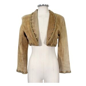 Vintage Y2k 90 Dangerous Threads s Leather Studded Open Jacket Size Small